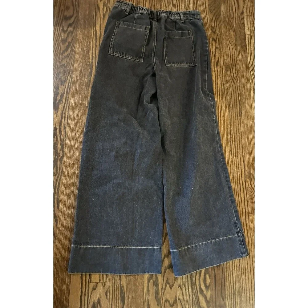 NWT New In Boutique Jeans‎ Large High Waisted Wide Leg Black Pull On Y2K Boho